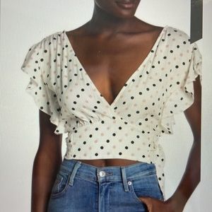 Favlux Nordstrom Polka dot cropped top, black and green dots